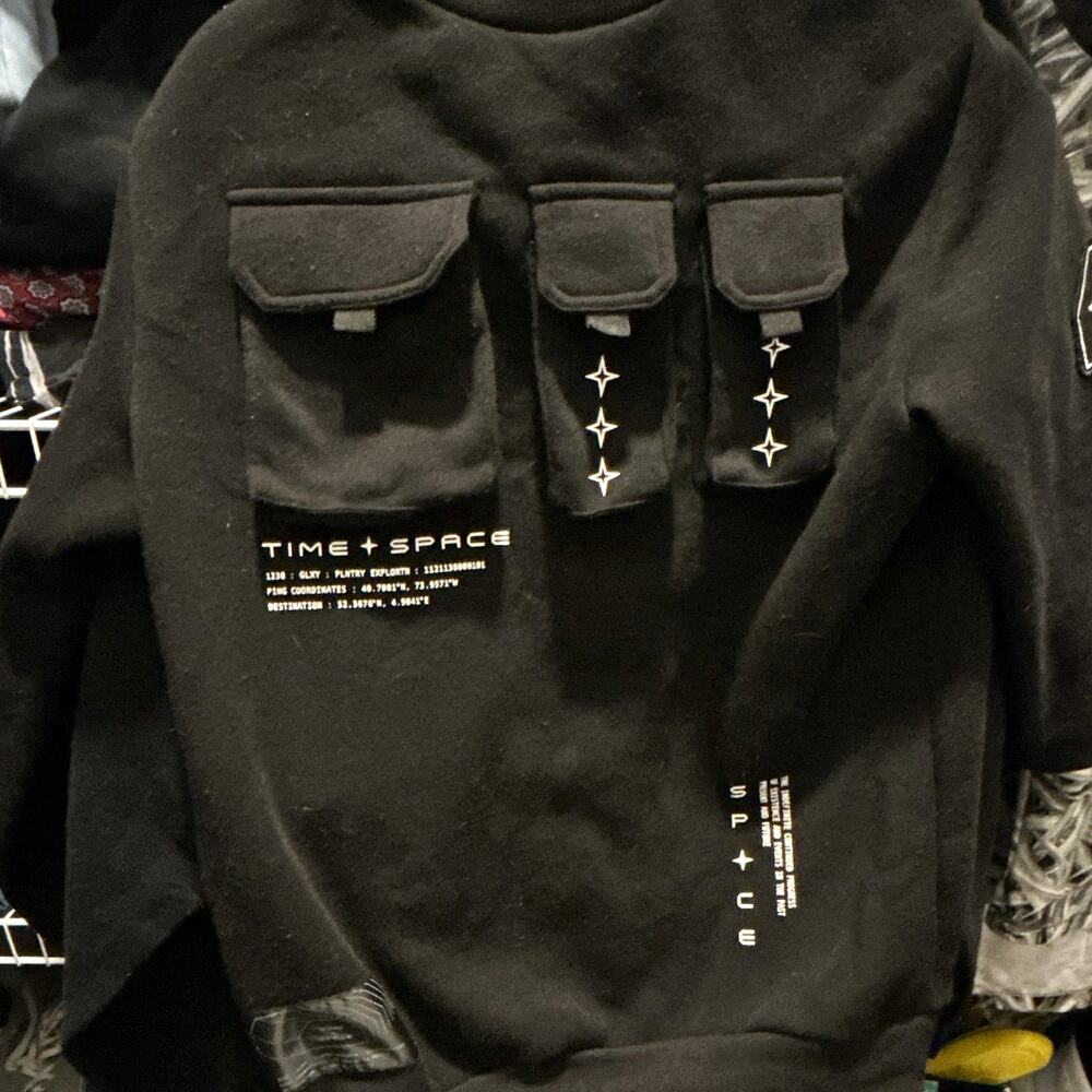 Time Space Men's Black Space Graphic Pullover Hoodie Fleece Embroidered M